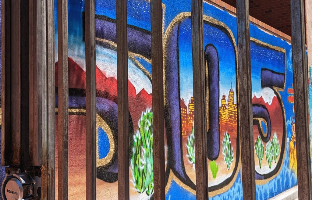 Mural in Albuquerque - bright colors displaying the area code - 505